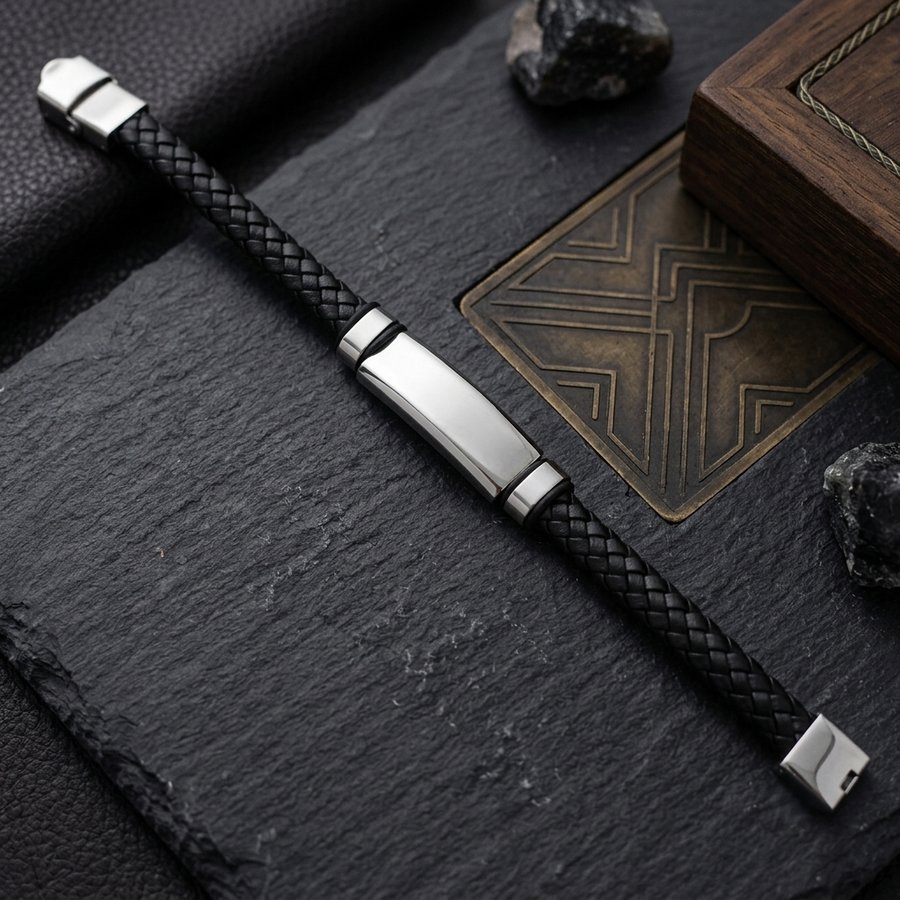 Pulsera Cuero Acero — Grabarte Design