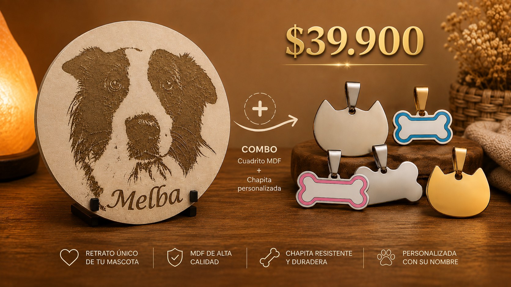 Combo Mascota MDF + Chapita — Grabarte Design