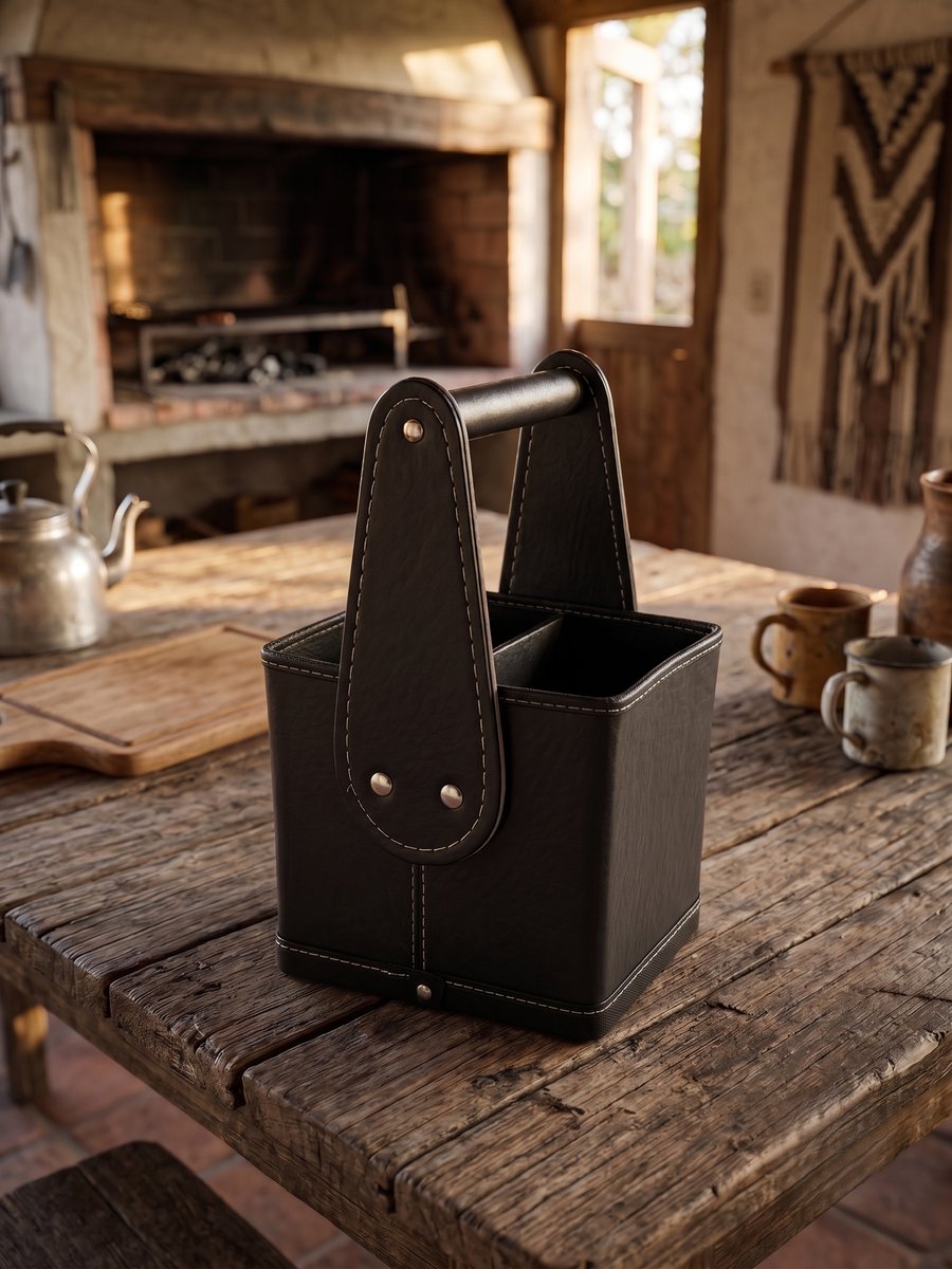 Canasta Cuero Mango Rígido — Grabarte Design