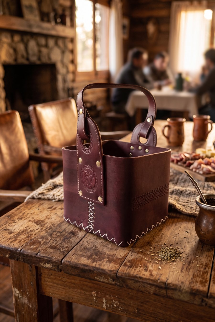 Canasta de Cuero Borravino — Grabarte Design