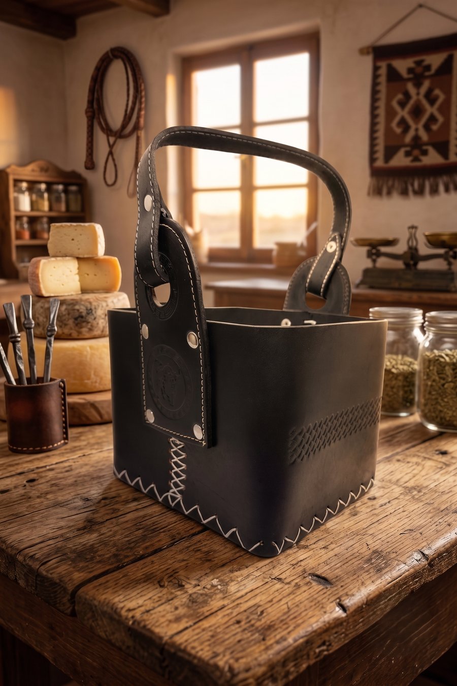 Canasta de Cuero Negro — Grabarte Design